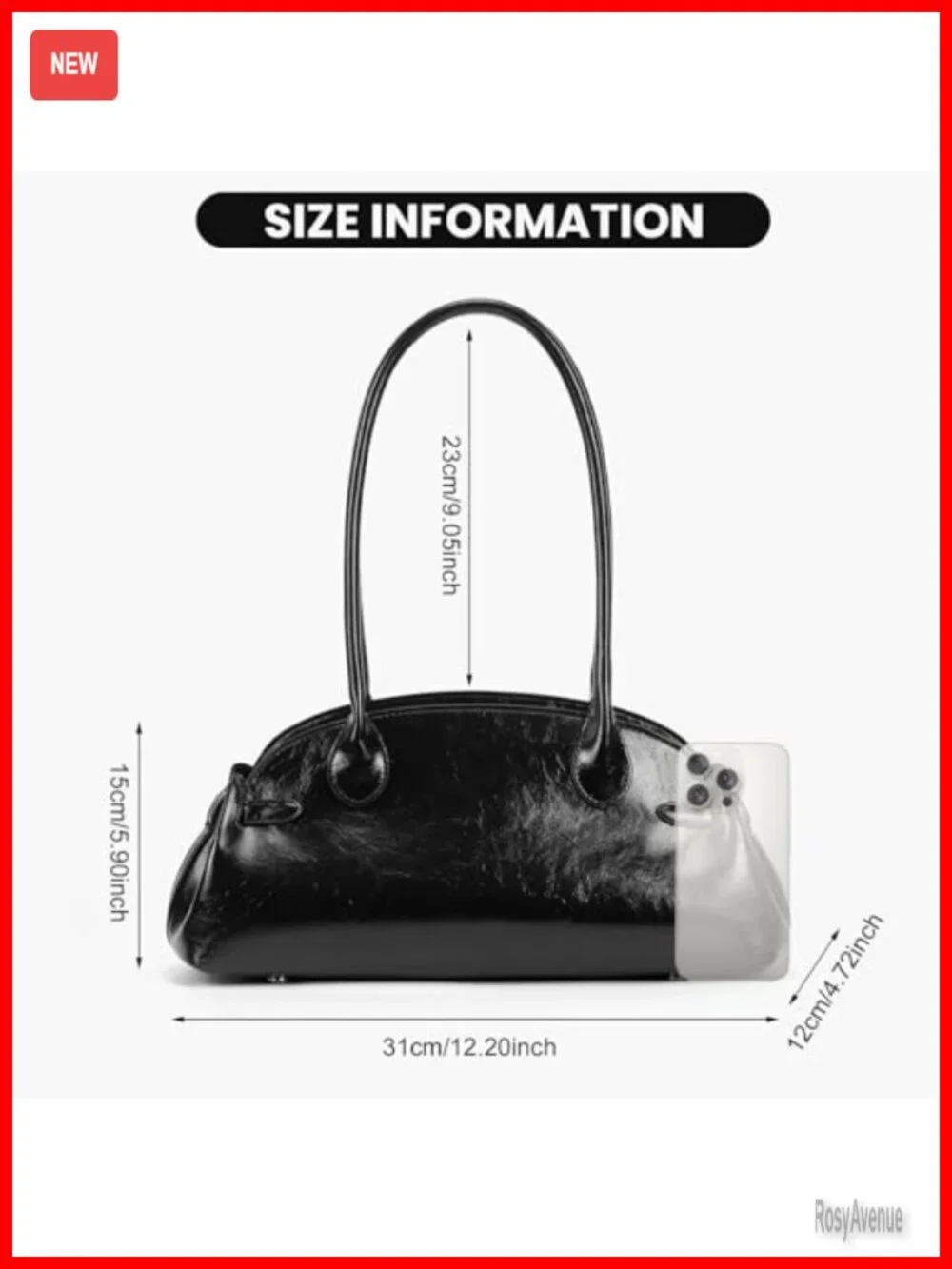 Vintage Shoulder Bag Glossy Faux Leather Dome Hobo Purse